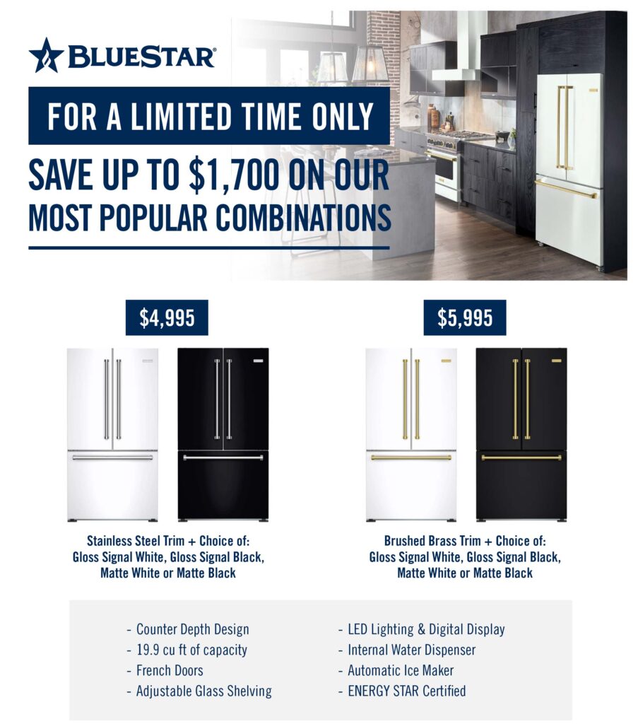 Save up to $1700 on painted counter-depth refrigerators from BlueStar